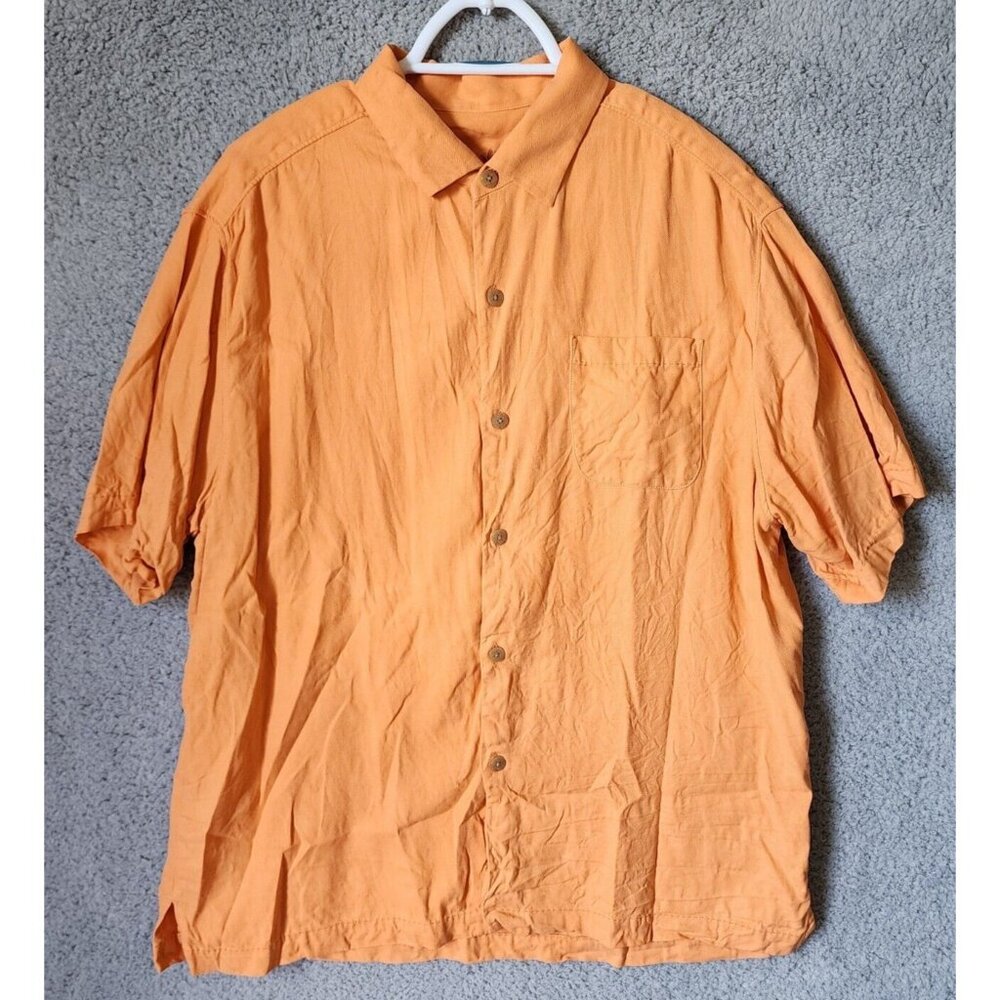 Tommy Bahama Original Fit Orange Short Sleeve Button Up Shirt Size L 100% Silk